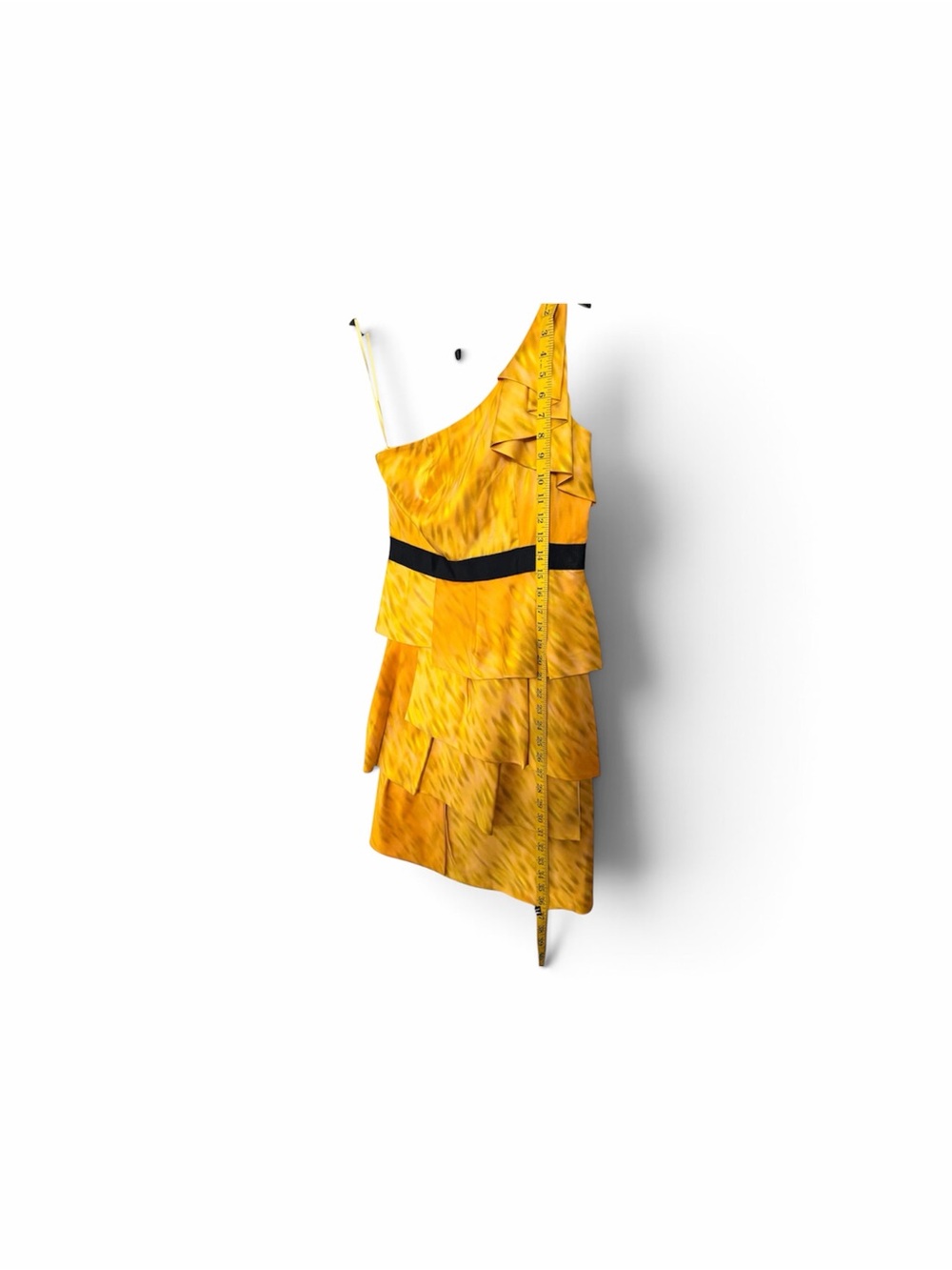 The Limited Yellow One-Shoulder Tiered Dress with Black Waistband